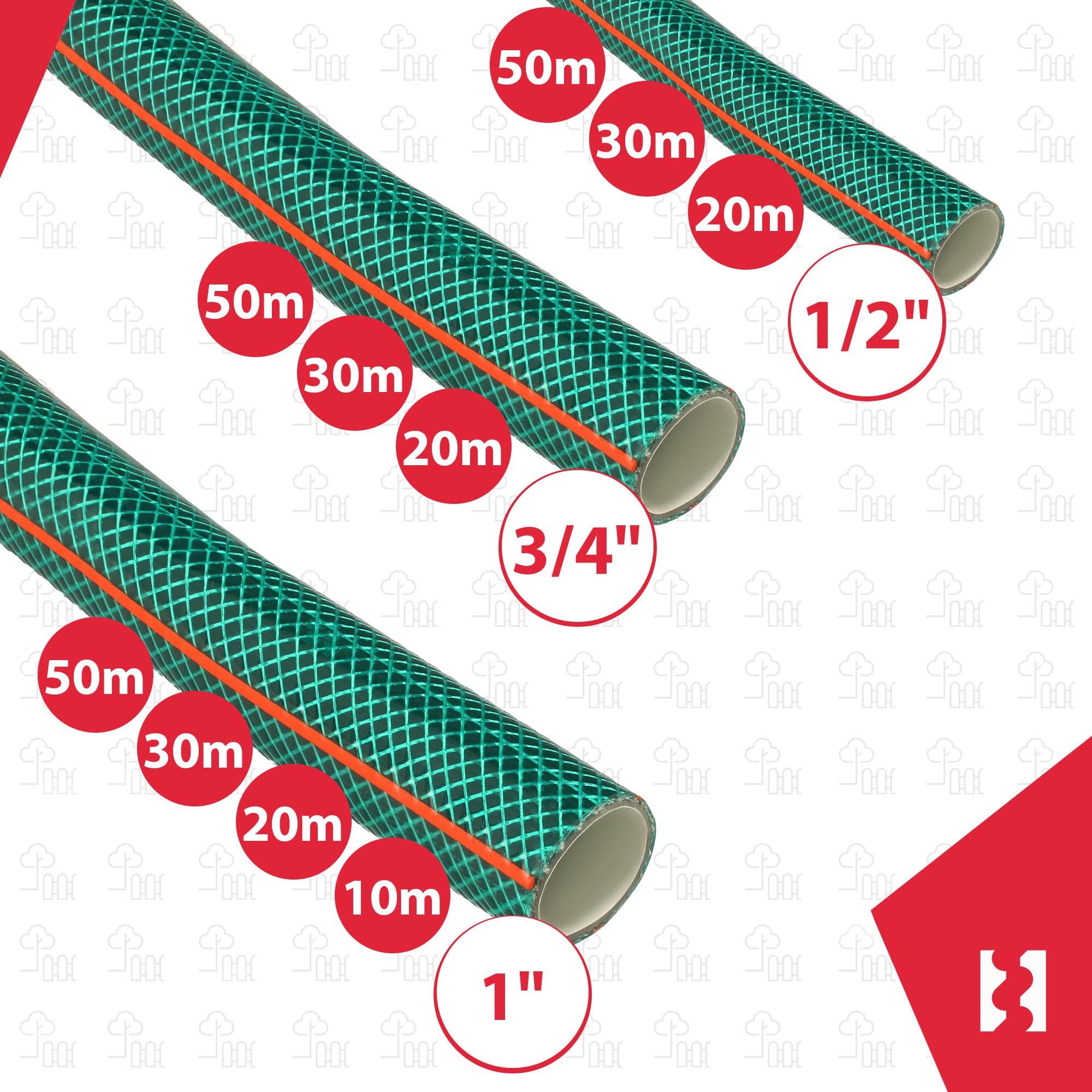 KOTARBAU® Manguera de jardín de 1", 50 m, 3 Capas, Manguera de PVC Reforzada, Color Verde, Manguera Profesional para regar Plantas, Manguera jardín, Manguera de Agua, Manguera riego Flexible