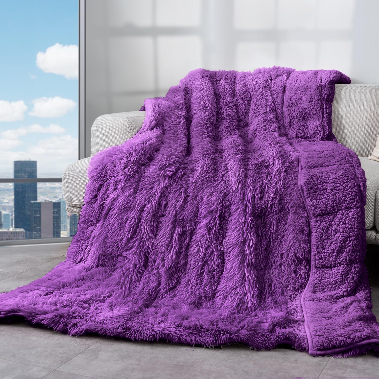 Cottonblue Weighted Blanket 15lbs Queen Size 60x80 inches Soft Sherpa Plush