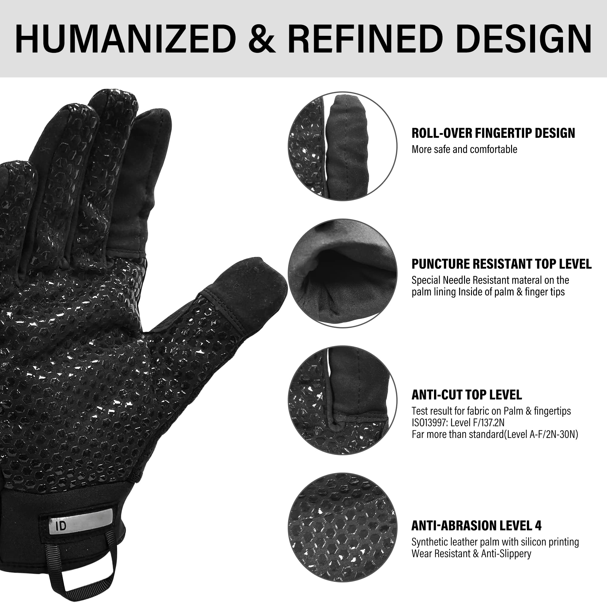 Guantes antipinchazos resistentes a los cortes para pantalla táctil – Protección táctica potente contra cortes de pantalla táctil, ANSI A9, EN388, ASTM F2878-10, nivel 5, policía, guantes