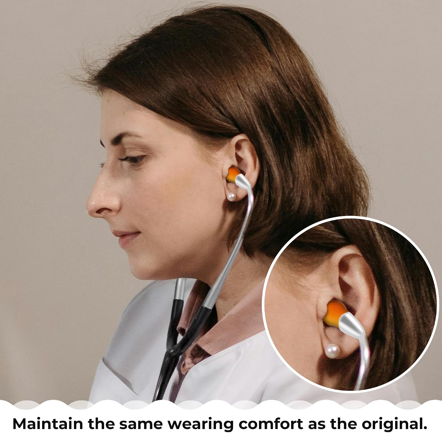Replacement Ear Tips Compatible with EKO CORE 500 Digital Stethoscope, Original-Size Silicone, 6 Pairs (3 Small, 3 Large), Orange