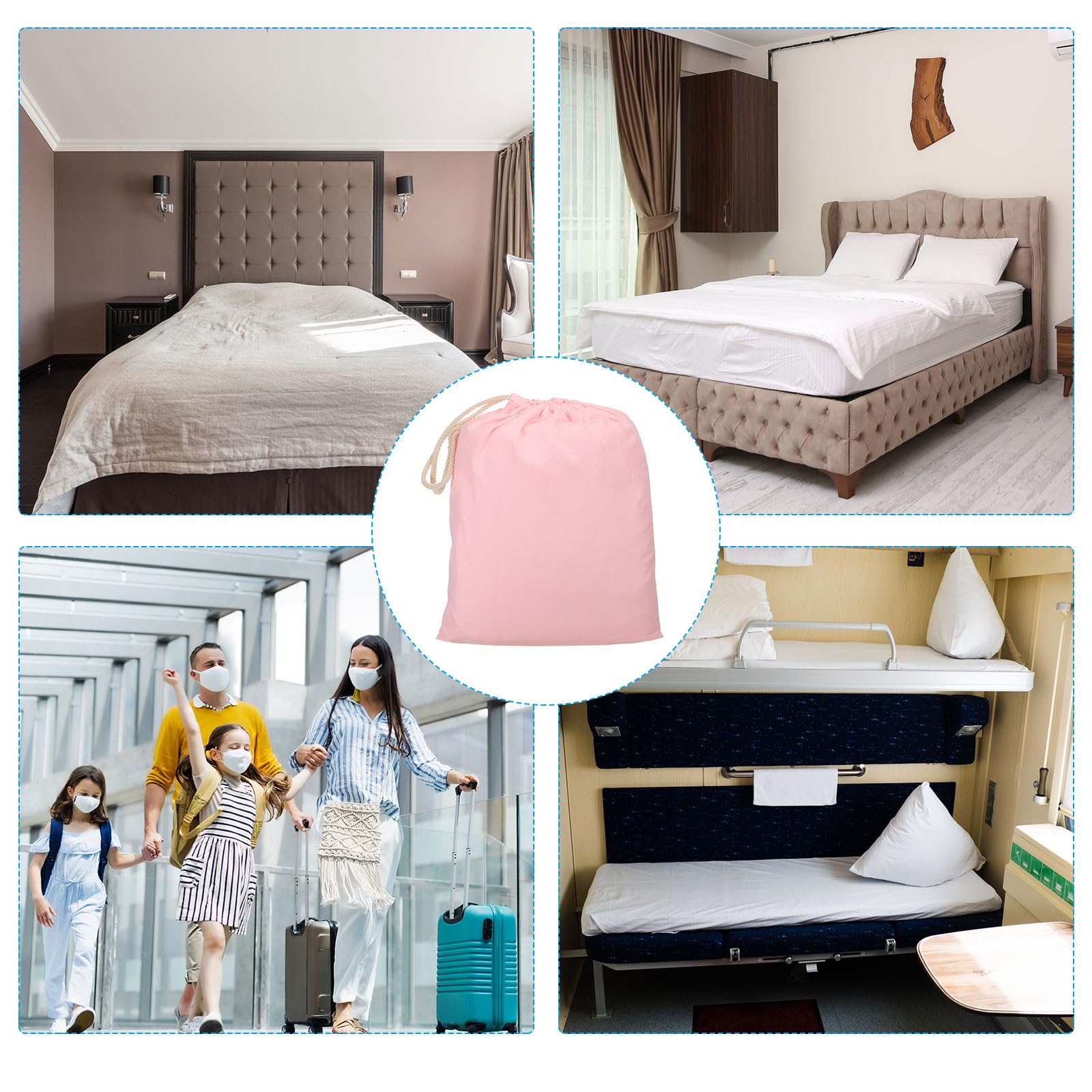 PATIKIL 82,6x47 Fodera per Sacco a Pelo, Set di Sacchi a Pelo Compatti Leggeri Morbidi Viaggio Lenzuolo Campeggio per Zaino Spalla Hotel Viaggio Campeggio, Rosa