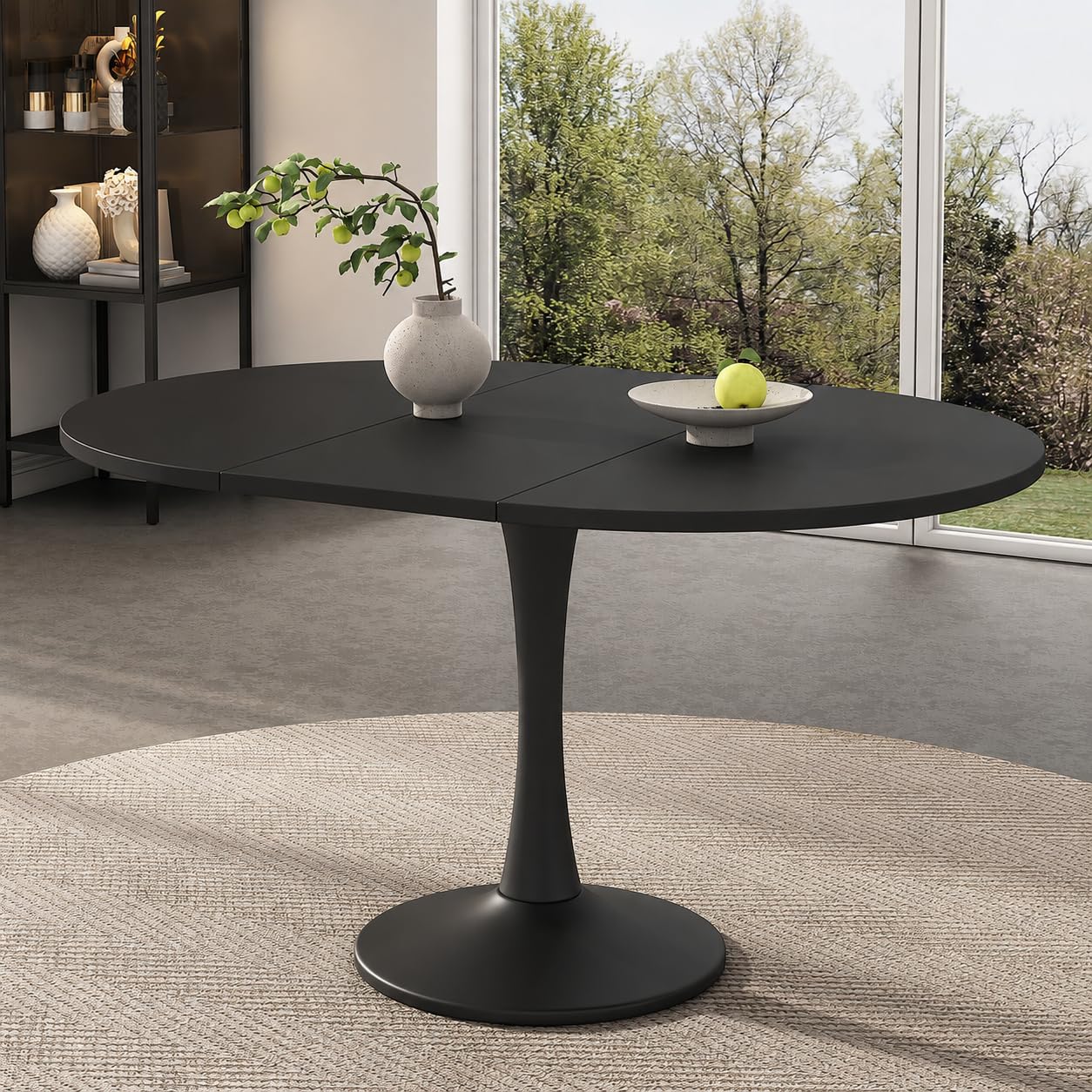 Merax Extendable Dining Table, Oval Dining Table 100-140 x 100 cm, Black