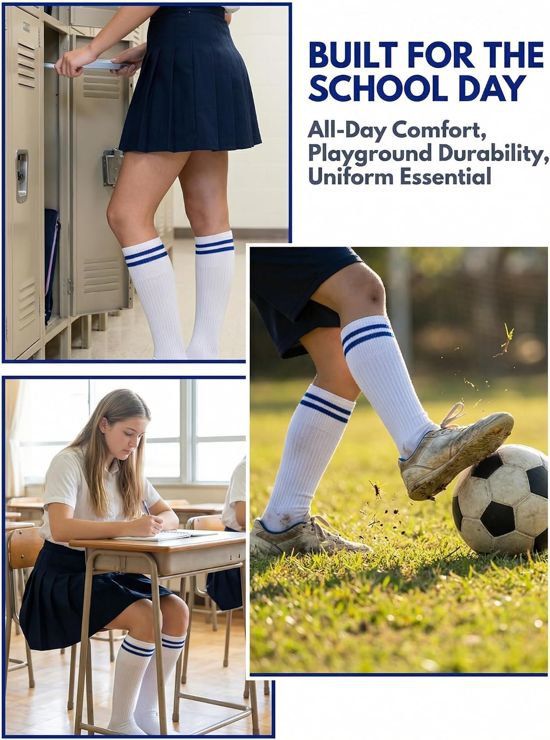 Kodal Knee High Socks for Girls 5 Pairs School Uniform Socks for Kids Youth Boys Cozy Long Lasting Comfort 4-15y