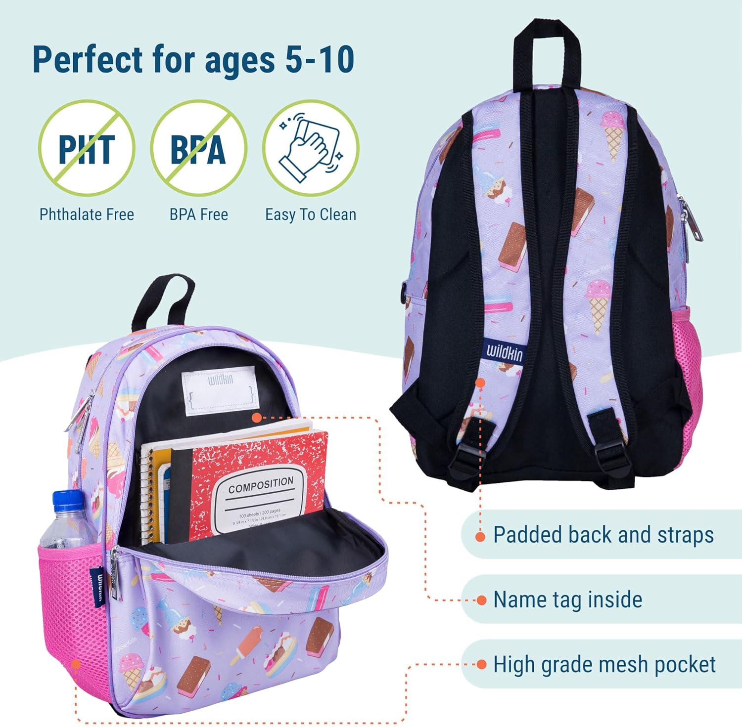 Wildkin 15 Inch Kids Backpack with Lunch Box Bag Bundle - Durable, Lightweight School & Travel Set - Sweet Dreams