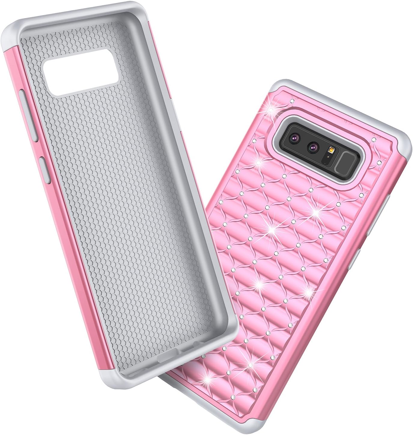 Galaxy Note 8 Case, TILL Studded Rhinestone Crystal Bling Diamond Sparkly Luxury Shock Absorbing Hybrid Defender Rugged Slim Glitter Cute Samsung Galaxy Note 8 Case Cover for Girls Women [Pink]