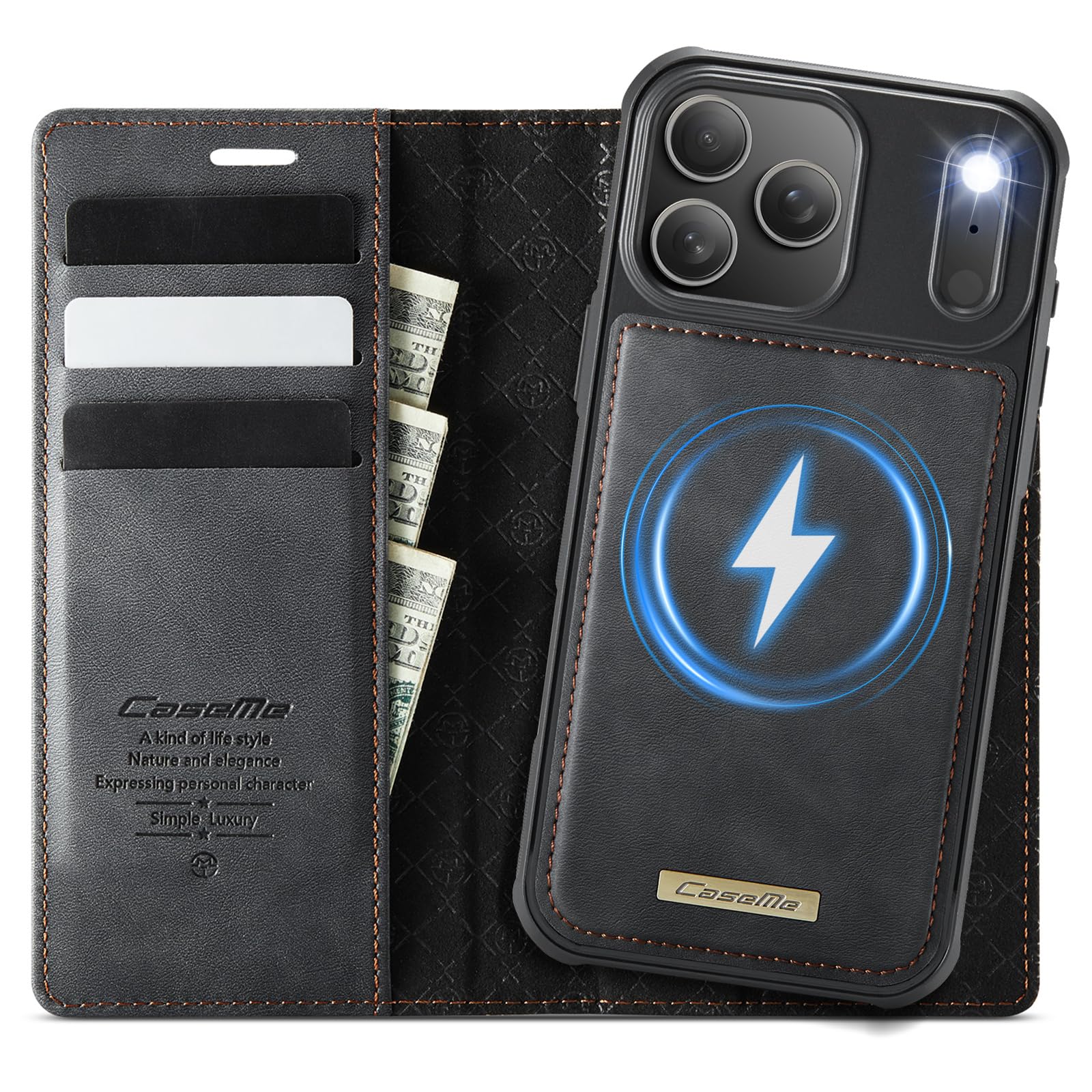 for iPhone 17 Pro Max Case Detachable Wallet Case with Card Holder, 2 in 1 Pu Leather Flip Folio with RFID Blocking Stand Magnetic Shockproof Cover (Black, iPhone 17 Pro Max)