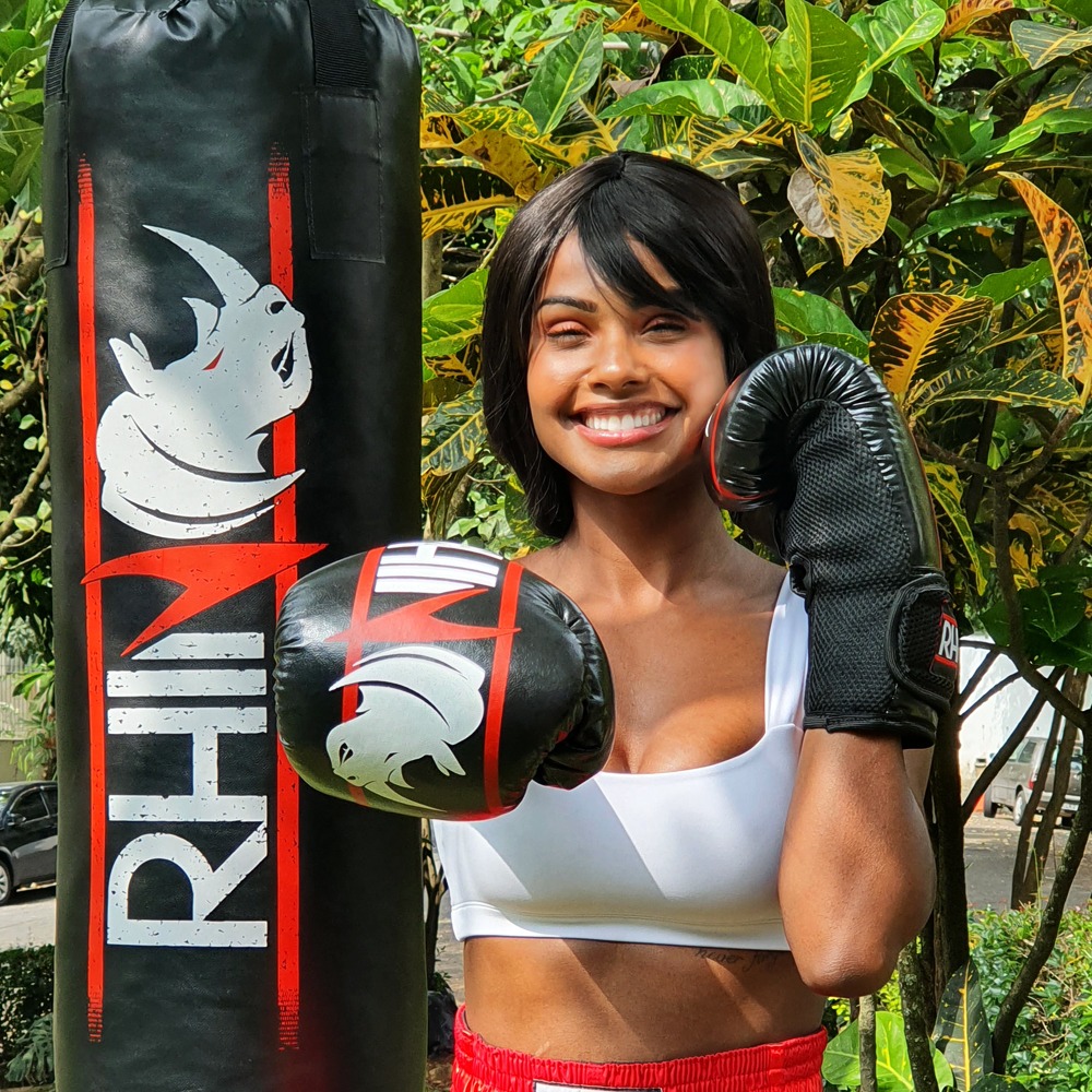 Kit Muaythai Kickboxing - Rhino by Spank (12oz, PRETO/ROSA