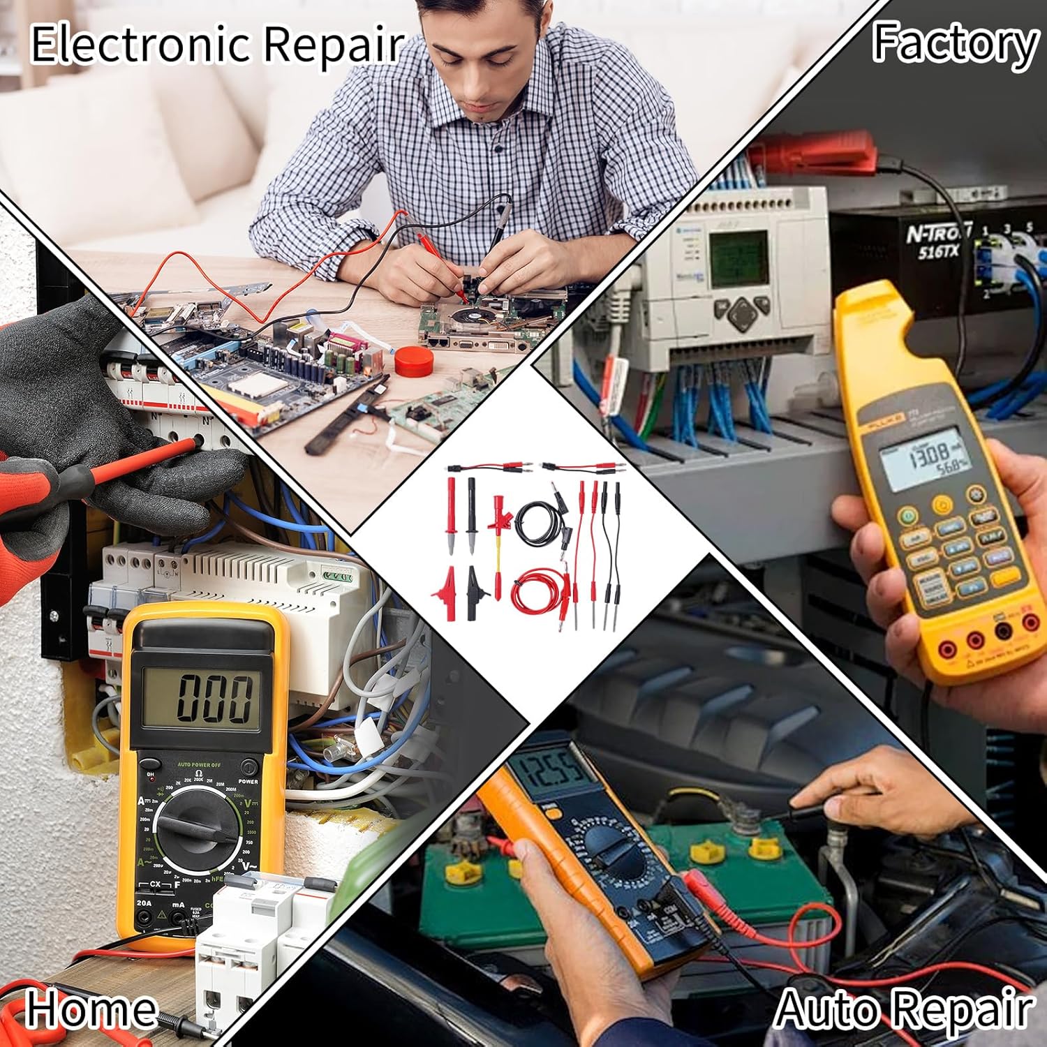 Multimeter Test Lead Kit, Piercing Probes, 4mm Plug Test Strips, Large Alligator Clips, Etc., Suitable for Multimeter and Voltmeter Testing and Electronic Repair(13 Pack)