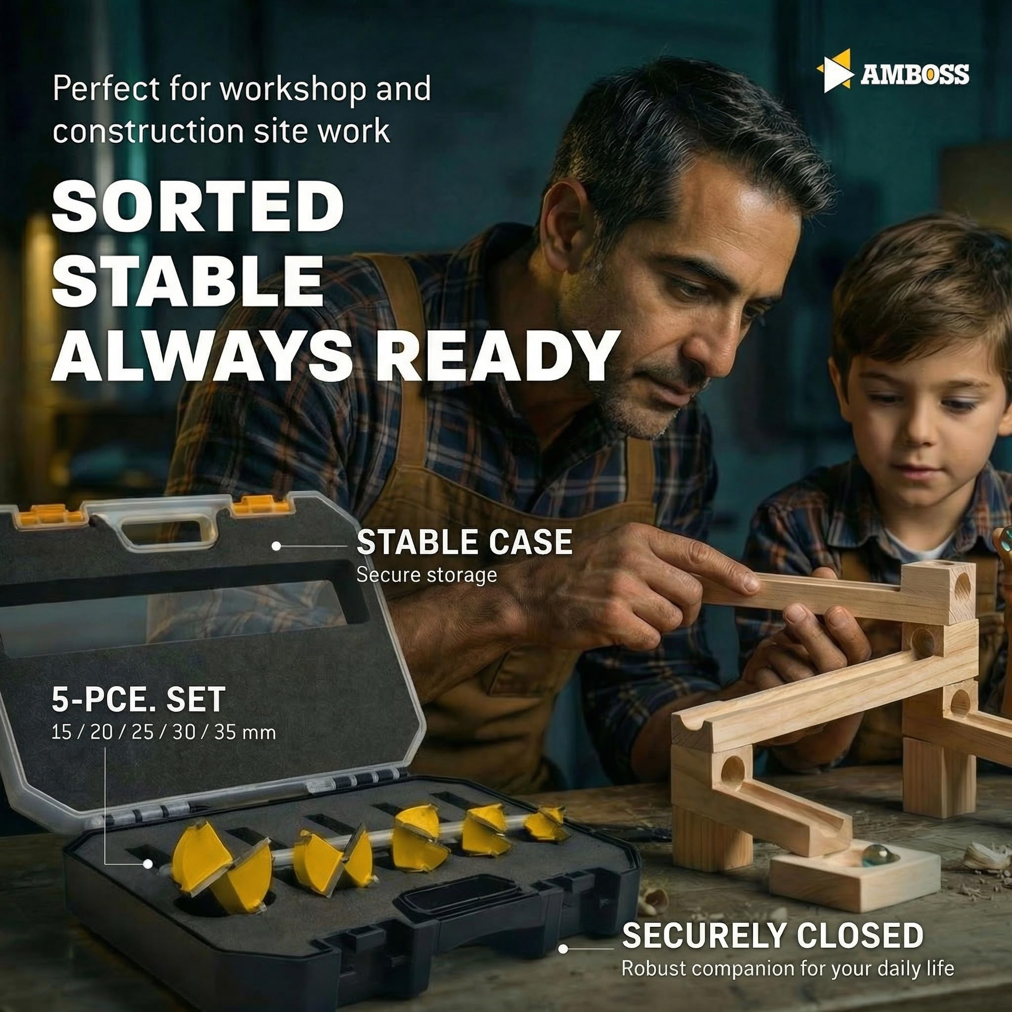 Set de mèches Forstner (5 pièces / Ø 15-35 mm) – Amboss Werkzeuge BOARDBLASTER Mèches à bois en carbure de tungstène 15/20/25/30/35 mm – perçages précis bois & matériaux en panneaux (panneaux de