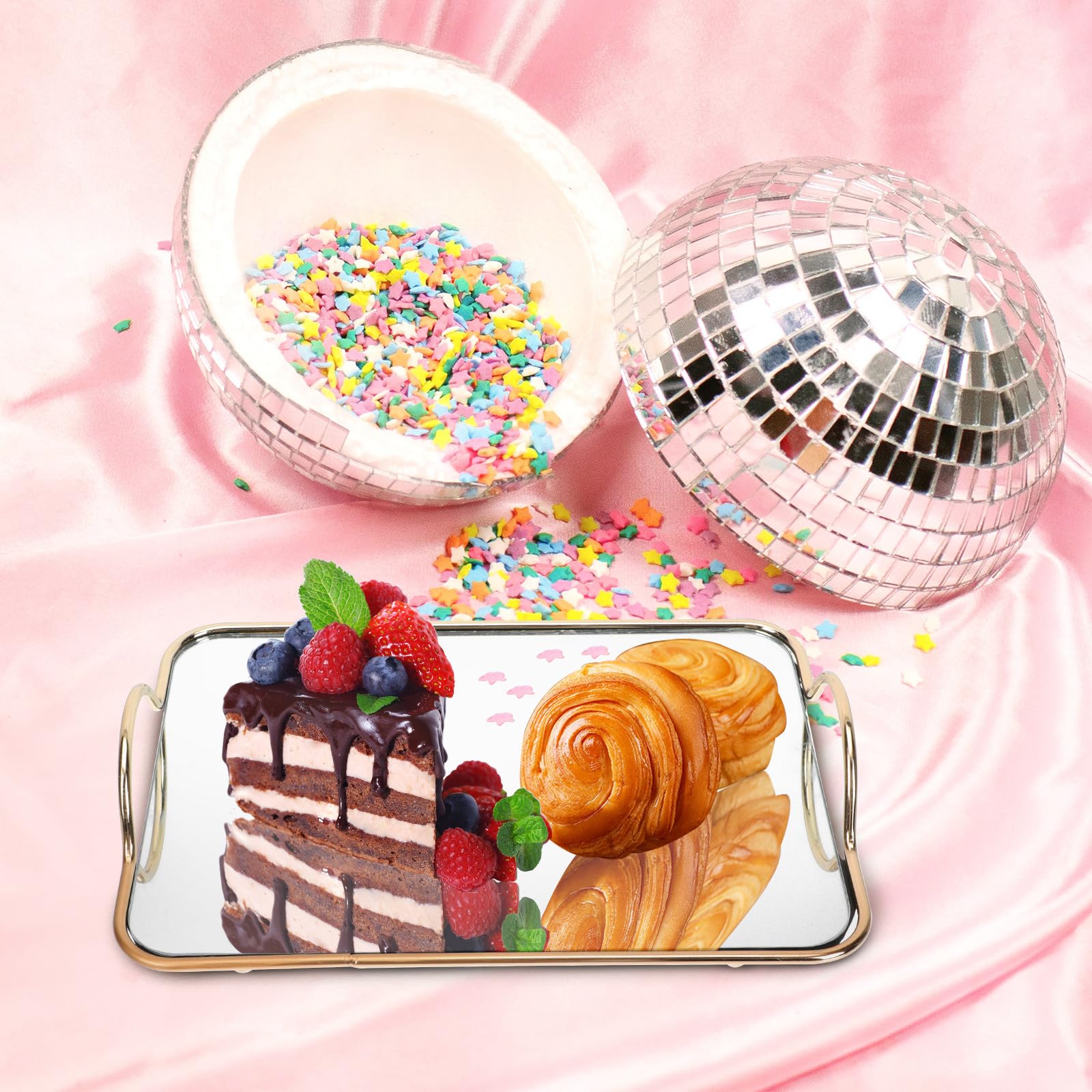 Hierro Soporte Plata Espejo para Pasteles Rectangular