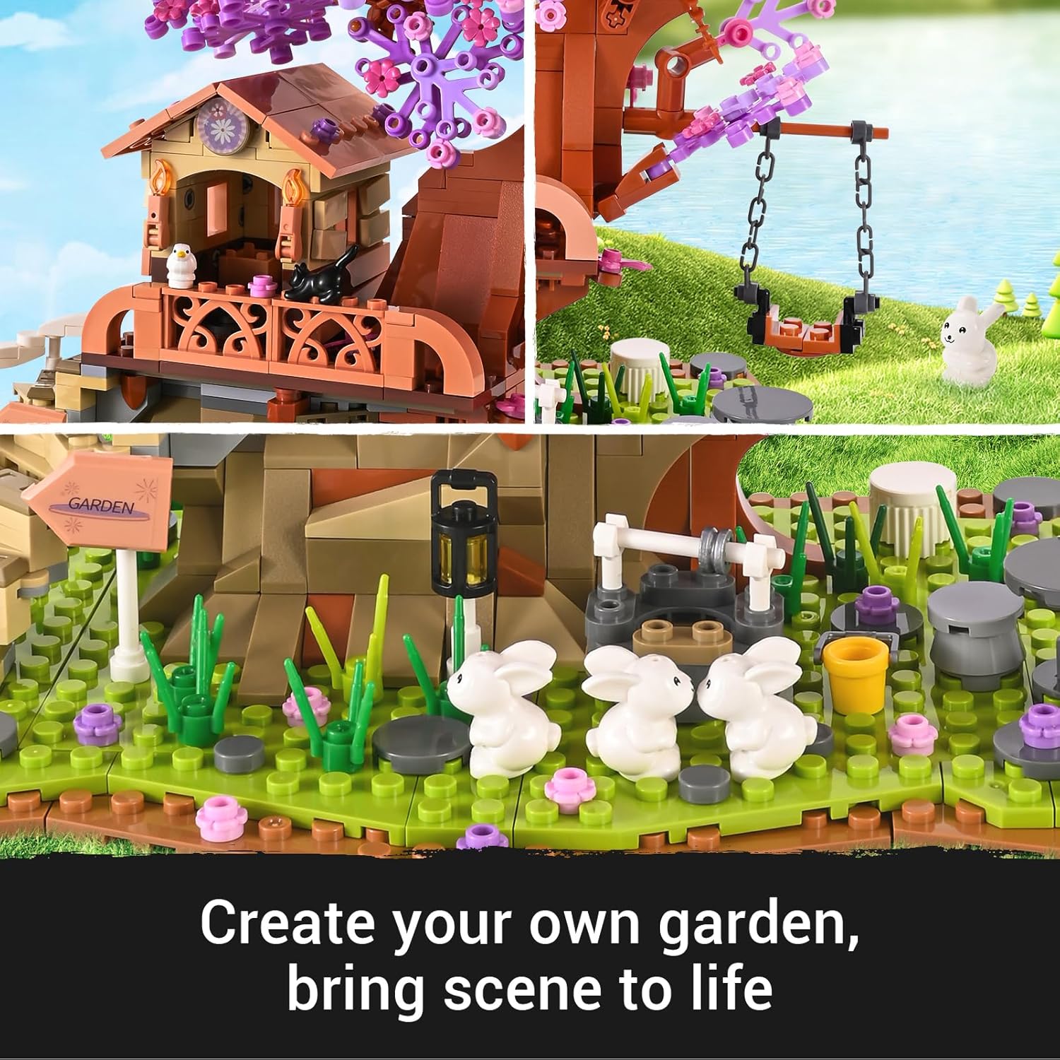 JOJO&Peach Cherry Blossom Garden Building Set with LED Light, Friends Flower House Bonsai Tree Model Sets for Kids, Easter Gift Toy for Girls Boys Girlfriend Mom Wife 8 9 10 12+(841 Pieces)