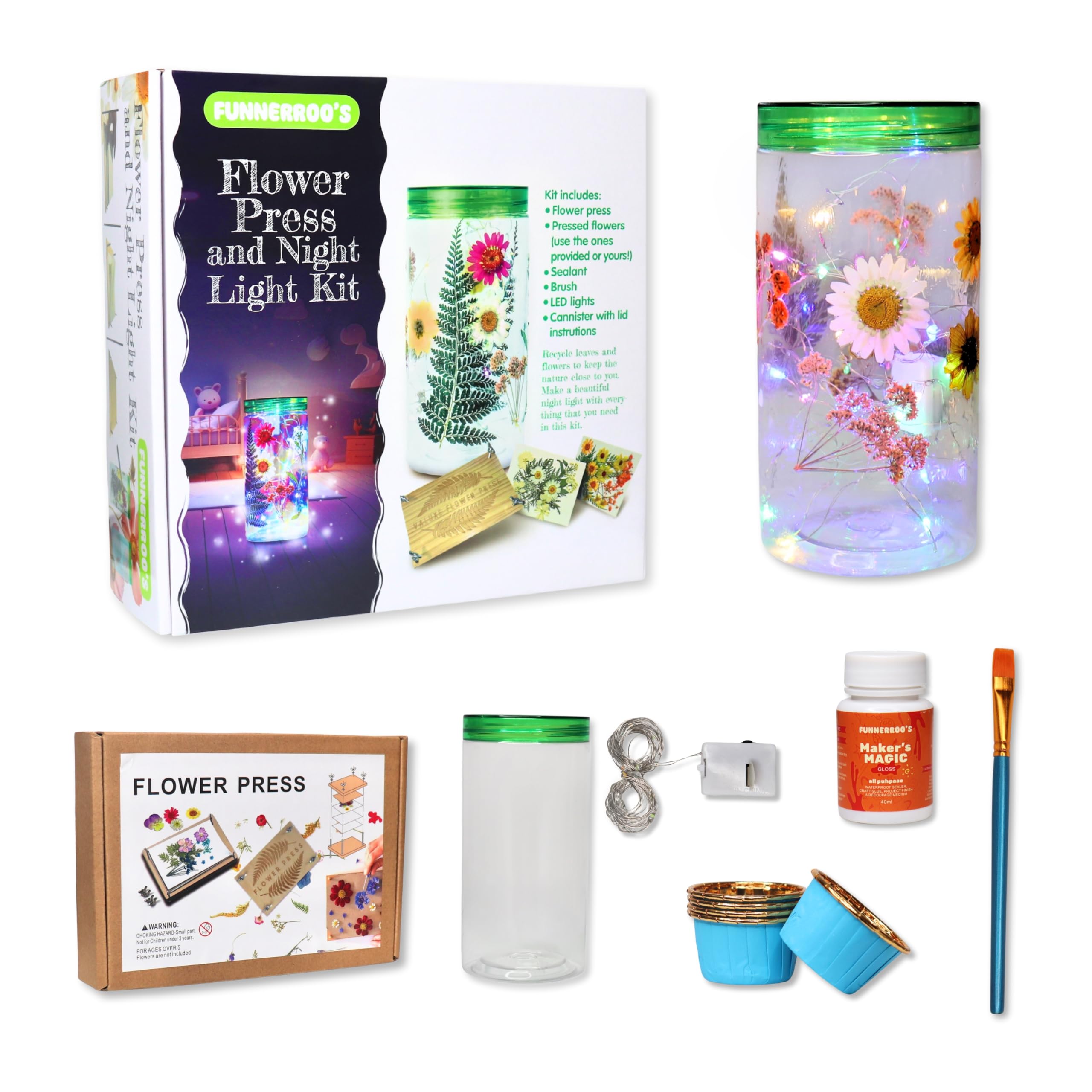 Creative Flower Art & Crafts DIY Flower Press Kit & Night Light for Kids Room - DIY, Pressed Flowers & Tools - Night Light Craft Kits for Boys & Girls Ages 5+, Teens & Adults
