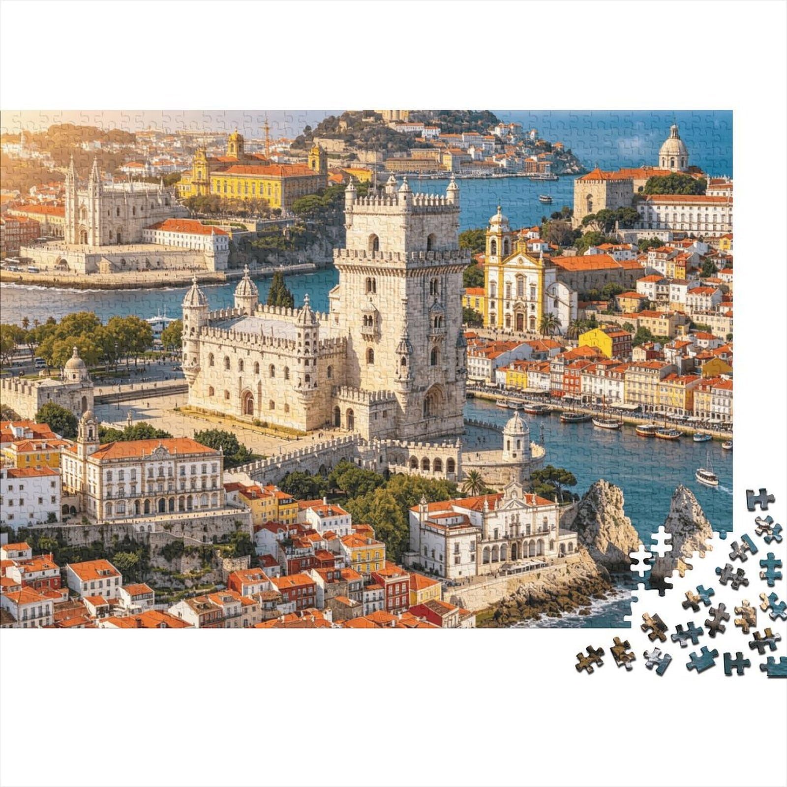 Lisbon City Jigsaw Puzzle 1000 Pieces Recyclable Material Portugal Puzzles for Adults Fun Present & Activity for Home Great Gift Idea for Men 38x26cm/1000pcs