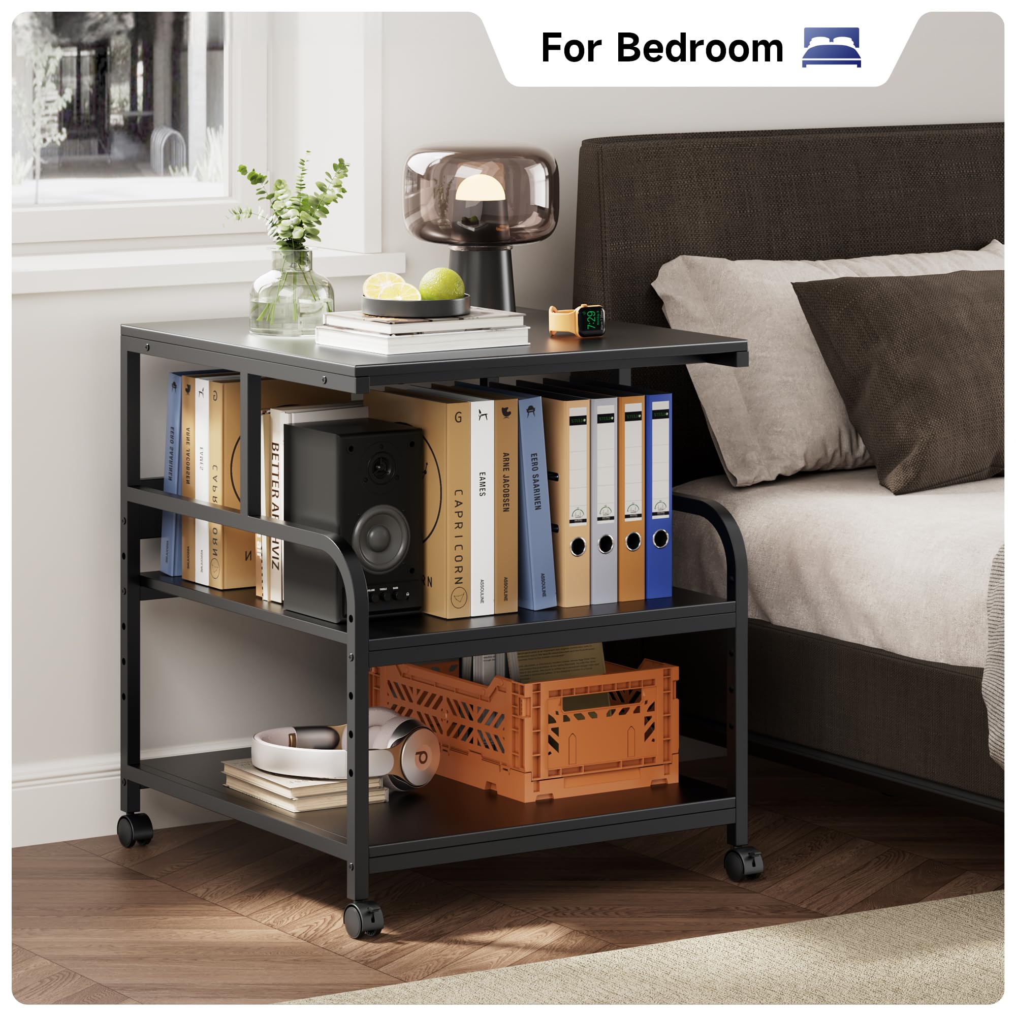 24x24 Inch Printer Stand With Wheels – 2-Tier Rolling Cart For 3D Printer, Mini Fridge, Office & Home Storage