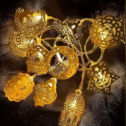 Miniatura 5 de KISPATTI Luces de Ramadán, decoraciones de Ramadán para el hogar, cadena de luces Eid Al Adha, 5.41 pies, 10 luces LED, lámpara de linterna de