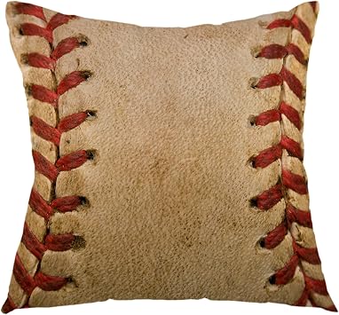 oFloral Home Decorative Retro Throw Pillow Covers,Baseball Worn Ball Pillow Case Square Cushion Cover for Sofa Bed Chair Couch Car Decoration 18 x 18 Inch Brown
