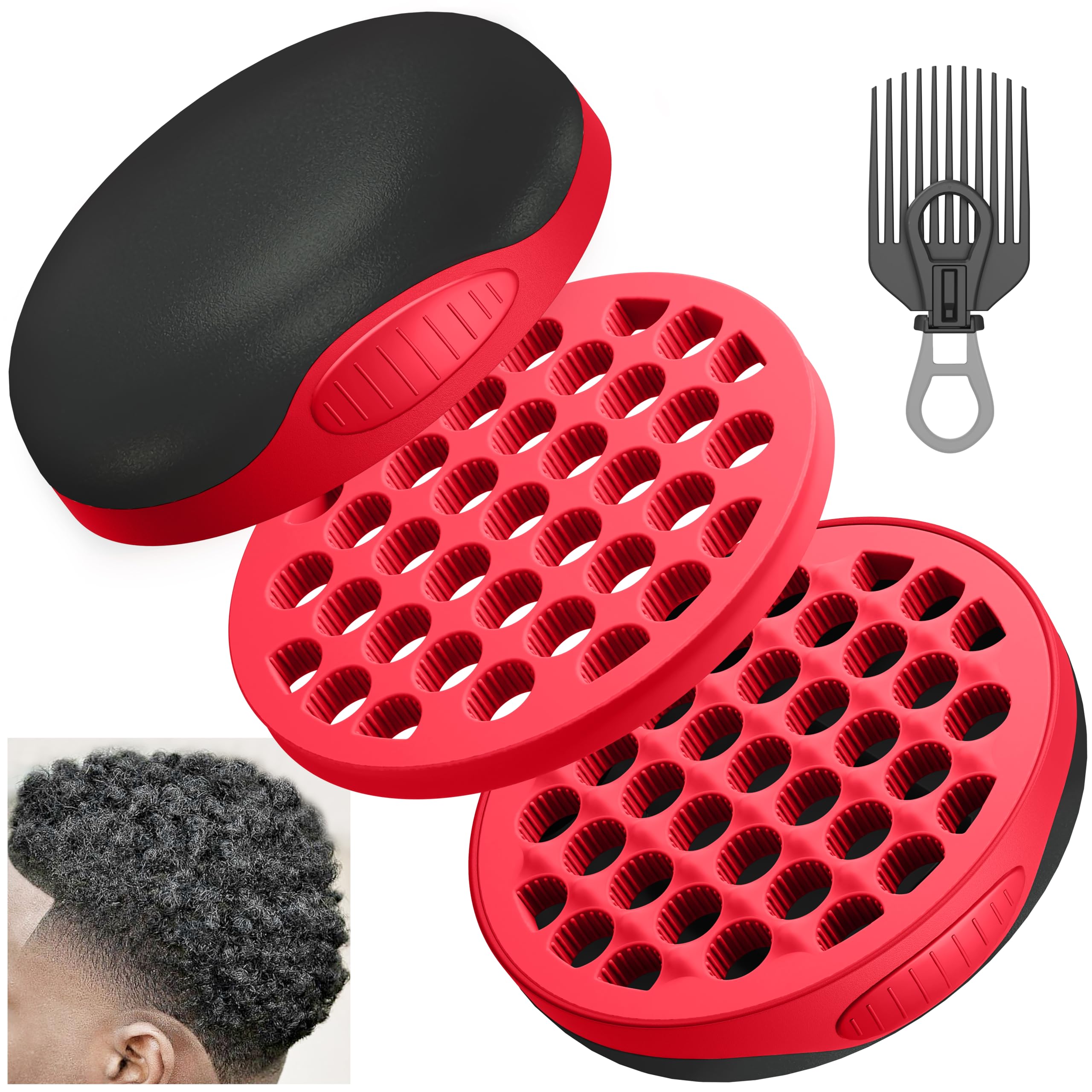 FIABC Silicone Curl Brush,Africa Comb,Magic Curly Hair Brush Twist Hair,Afro Pick,Men Women Boys Girls Wave Curler Tool,1 Set (Red)