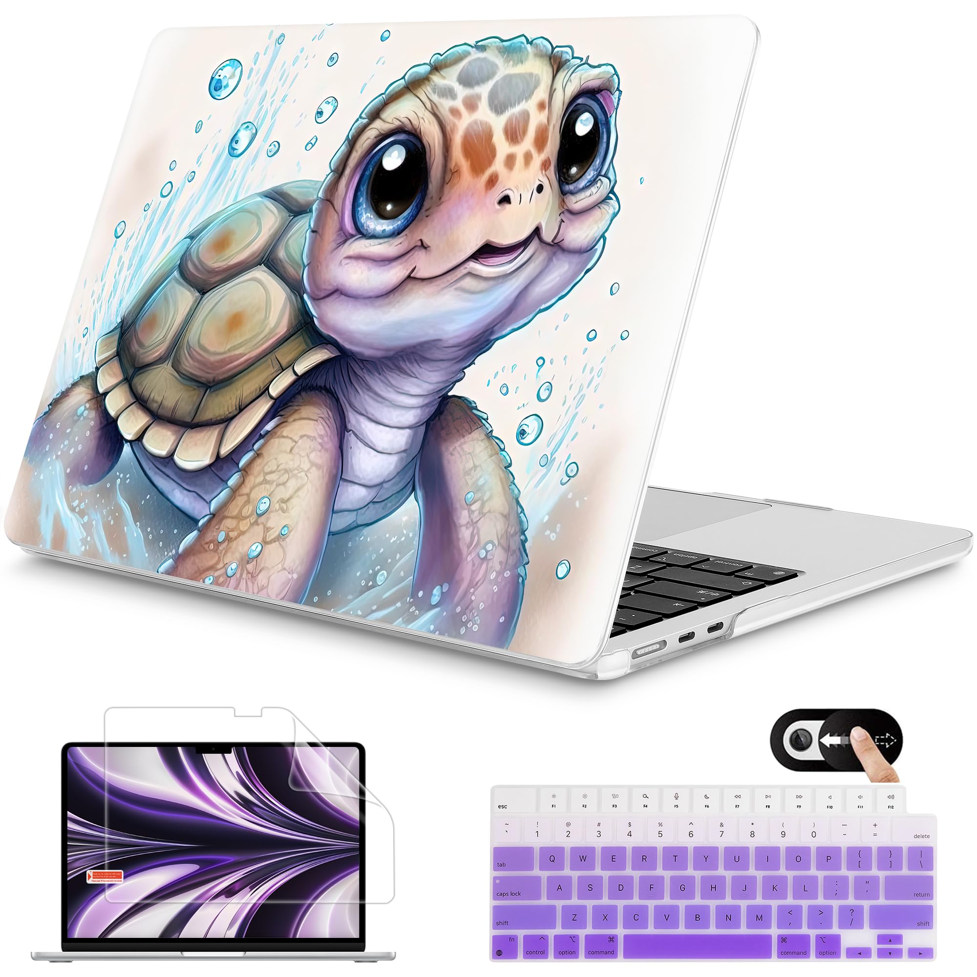 Mektron for 2026 MacBook Air 13-inch M5 Laptop Case A3449 with 13.6-inch Liquid Retina Display Fits 2025 A3240 M4 2024 A3113 M3 2023 A2681 M2 Printed Hard Shell for MacBook Air 13.6", Cute Turtle