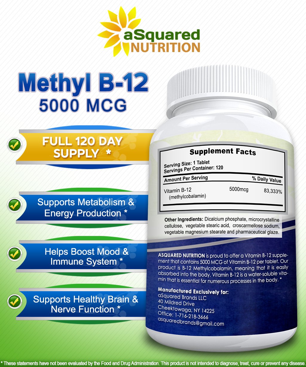 Vitamin B12 5000 MCG Supplement with Methylcobalamin (Methyl B12
