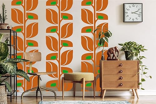 Miniatura 4 de Calcomanías de pared de flores abstractas retro de mediados de siglo, patrón elegante para espacios contemporáneos, despegar y pegar