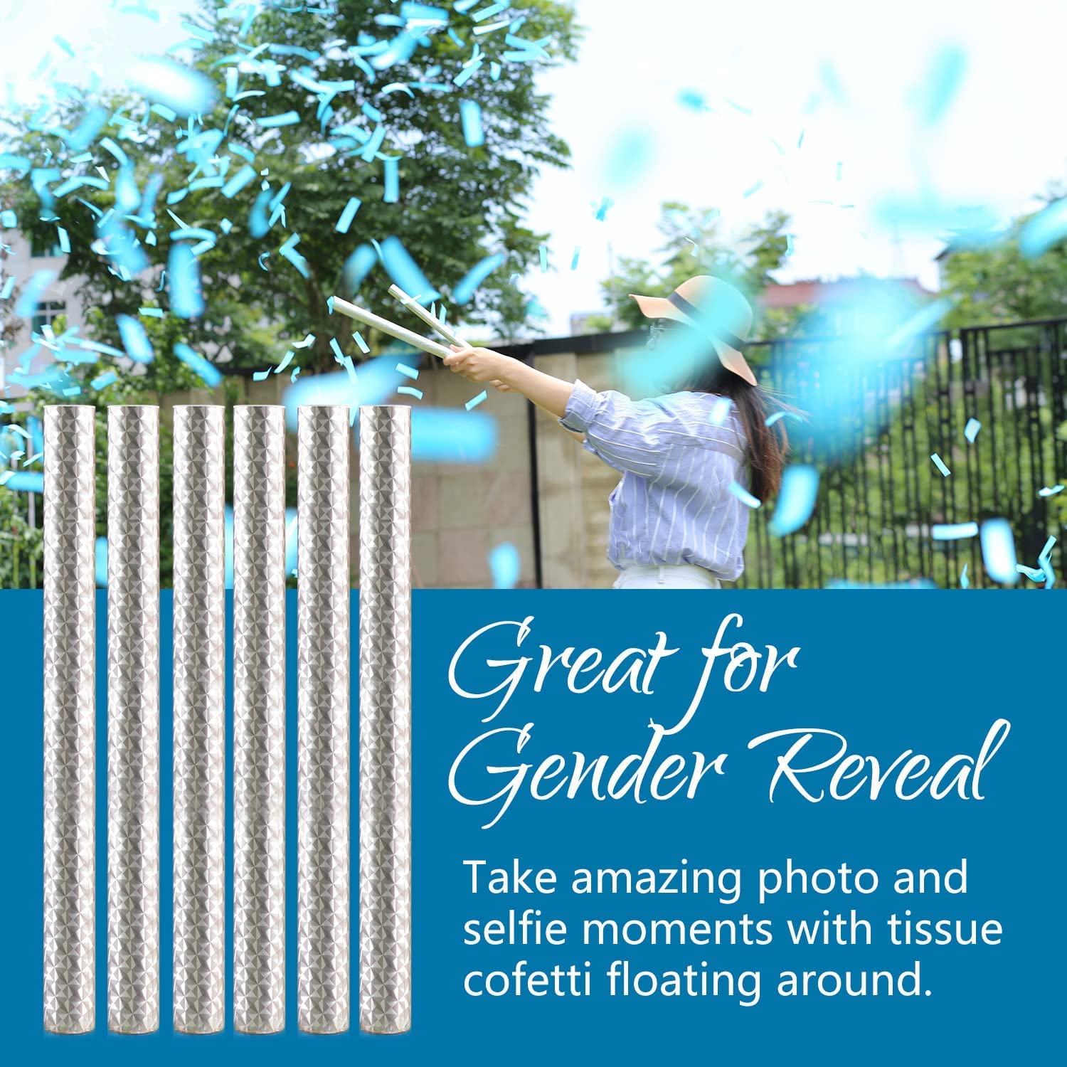 BATTIFE Konfetti-Sticks zum Aufdecken des Geschlechts, 35,6 cm, Blau, 30 Stück