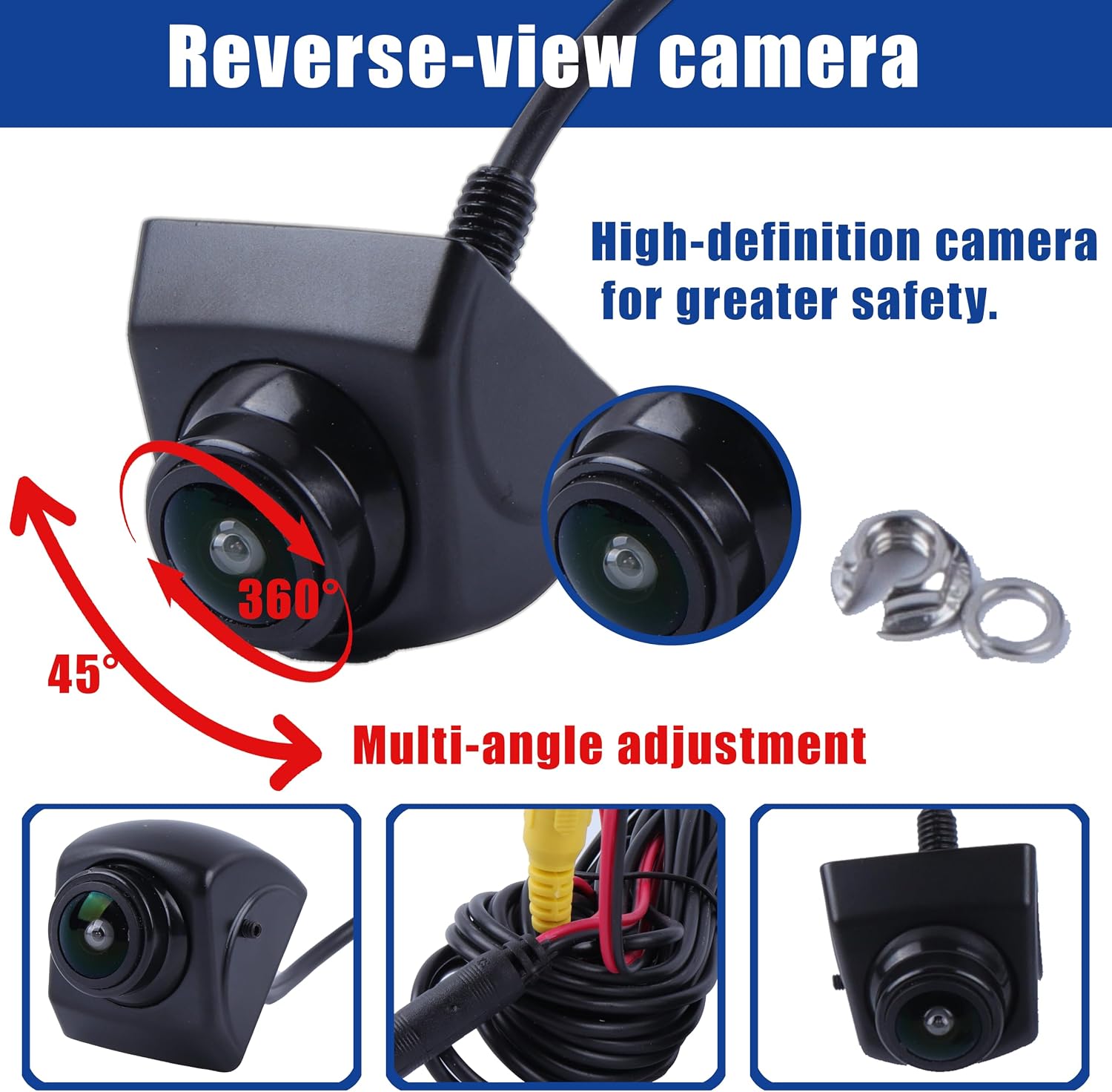 Reverse Rearview Camera with Dynamic Trajectory Guidelines 170-Degree Wide Angle Waterproof Night Vision, Adjustable Fisheye Lens
