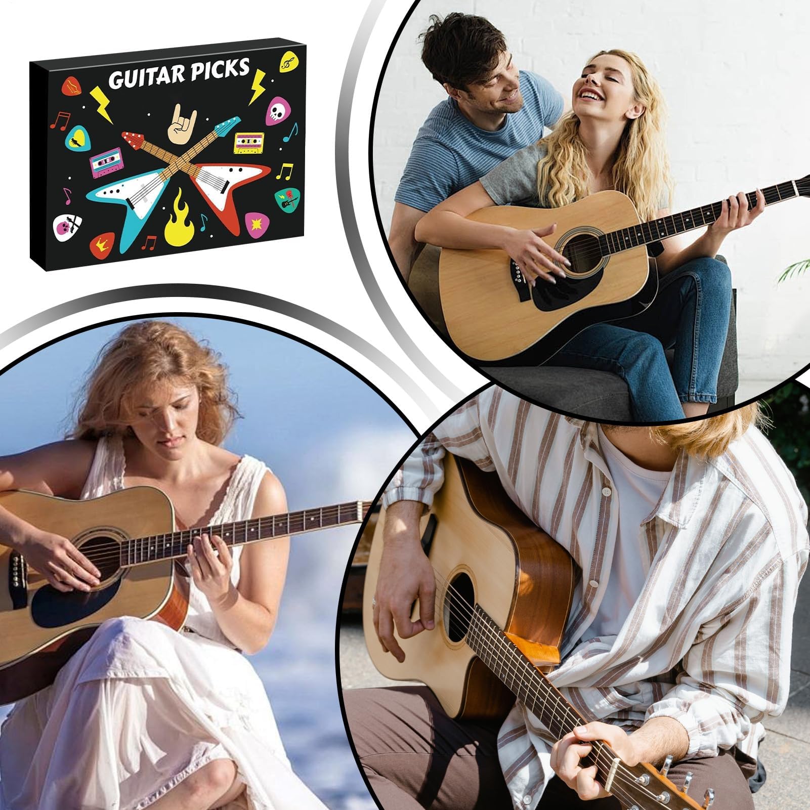 Calendario de Adviento 2025 con púas de madera y celuloide, juego de regalo de cuenta regresiva de Navidad para guitarristas, adultos y adolescentes, incluye estuche de almacenamiento para