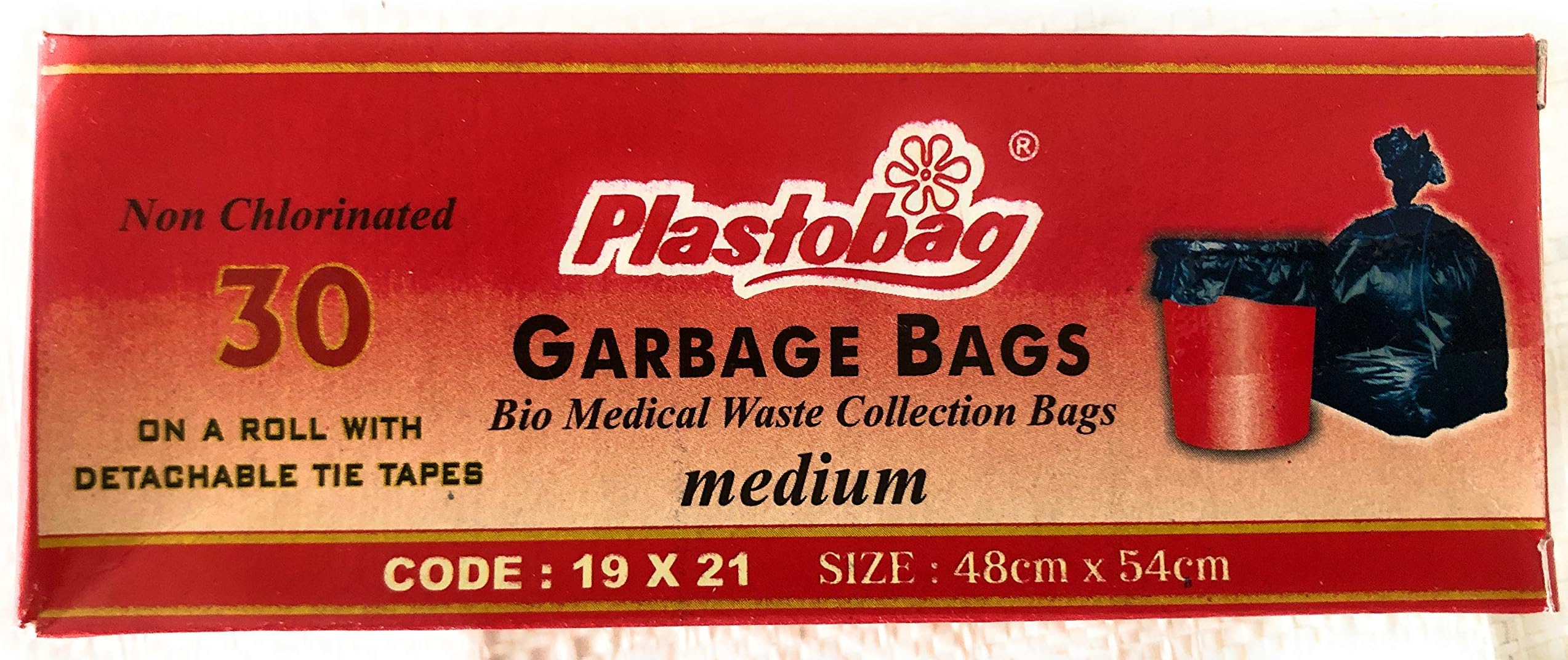 Plastobag Medium:19 Inch X 21 Inch | 6 Packs Of 30 Pcs - 180 Pcs | Disposable Garbage Trash Waste Dustbin Covers & Bags - Black(Plastic)