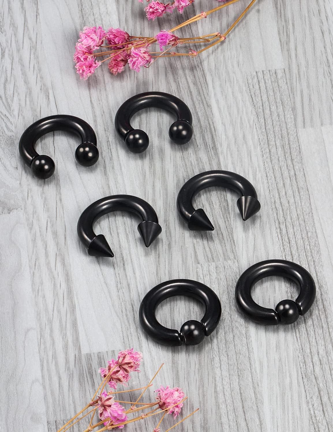 00G 0G 2G 4G 6G 8G 10G 12G 14G 16G Septum Rings Silver Black Surgical Steel Heavy Gauges Earrings Stretching kit Eyebrow Lip Septm Nose Rings Helix Tragus Daith Rook Earrings Hoops 10mm-19mm