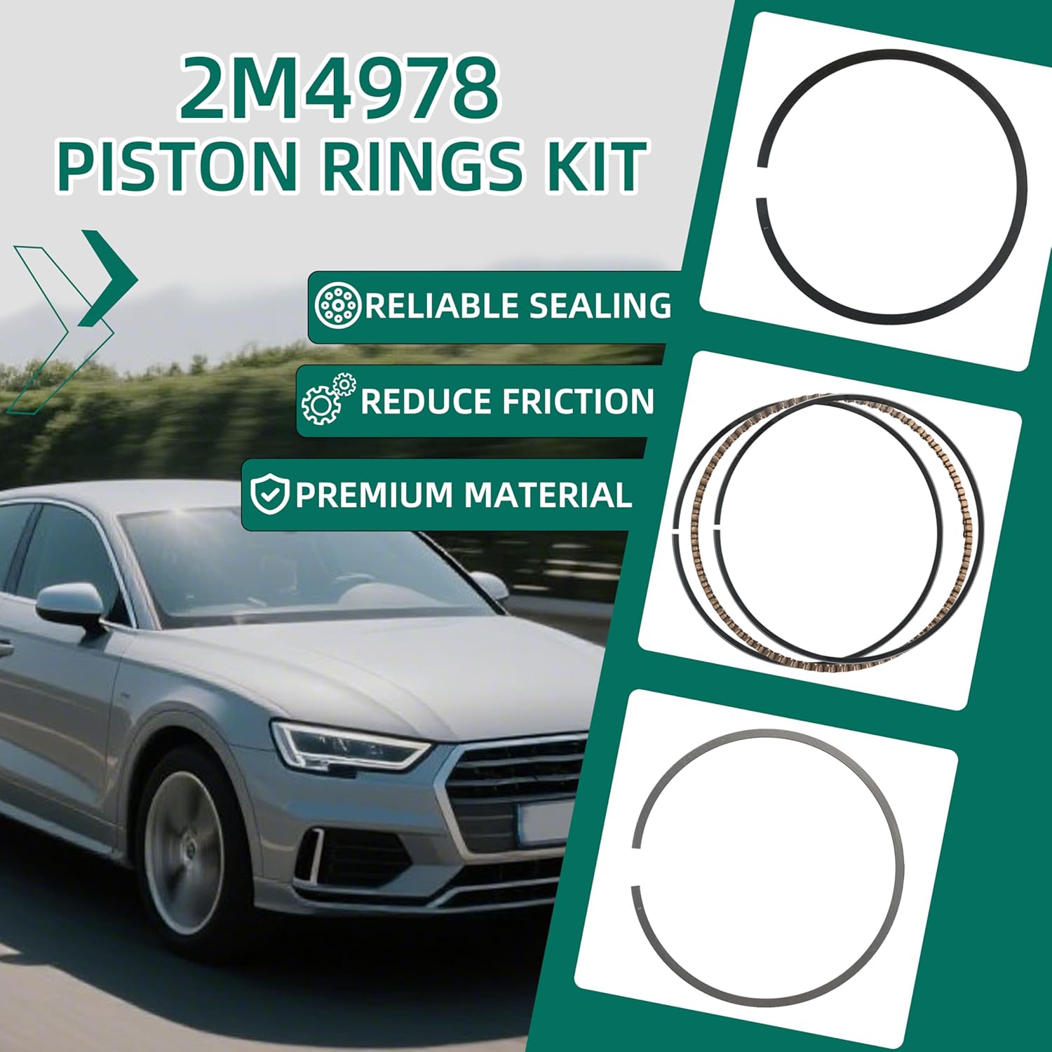 40PCS,Riyhch Piston Ring kit,for 5.3L and 4.8L LS-based engines, including LM7, L59, LS4, LY5, LMG, LMF, LH6, LC9, and L33,OE 41859CP 2M4978 E-937K PR3165,Standard Size(STD)