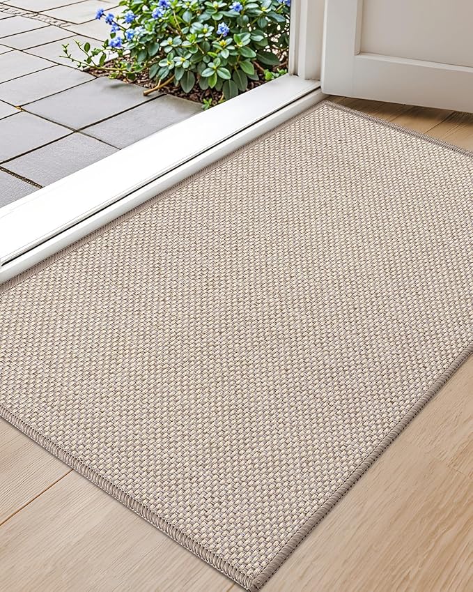 Color&Geometry Front Door Mat Indoor 17"x29", Ultra Non Slip Rubber Backed Dirt Trapper, Low Profile Thin washable, Easy Clean Entry Entryway Rug Door Mat Indoor Entrance, Khaki (Rolled-up NO Creases)