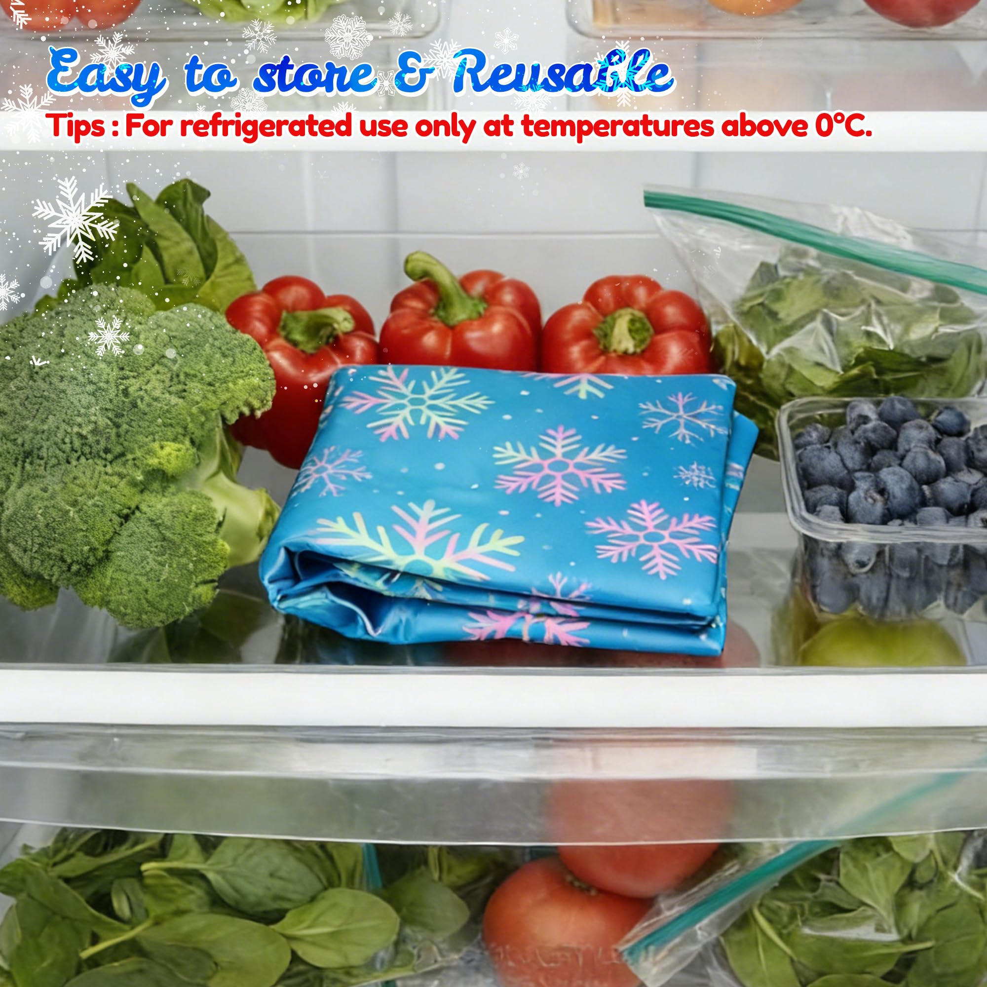MALLMALL6 Alfombrilla de hielo congelable reutilizable – 2 bandejas de refrigeración para servir alimentos frescos para picnic al aire libre, fiesta, bufé, 19.7 x 15.7 pulgadas, coloridos copos de