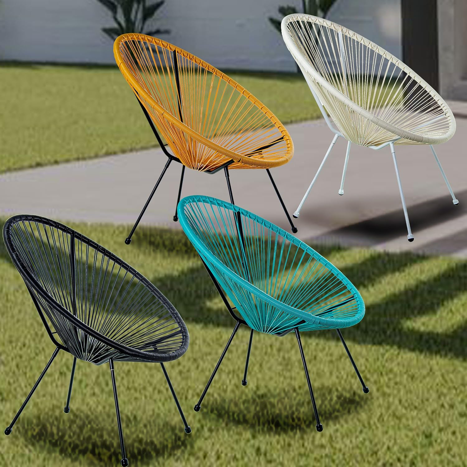 DRW Sillon Exterior de Acero y Mimbre Sintetico PE en Azul 80x71x83 cm