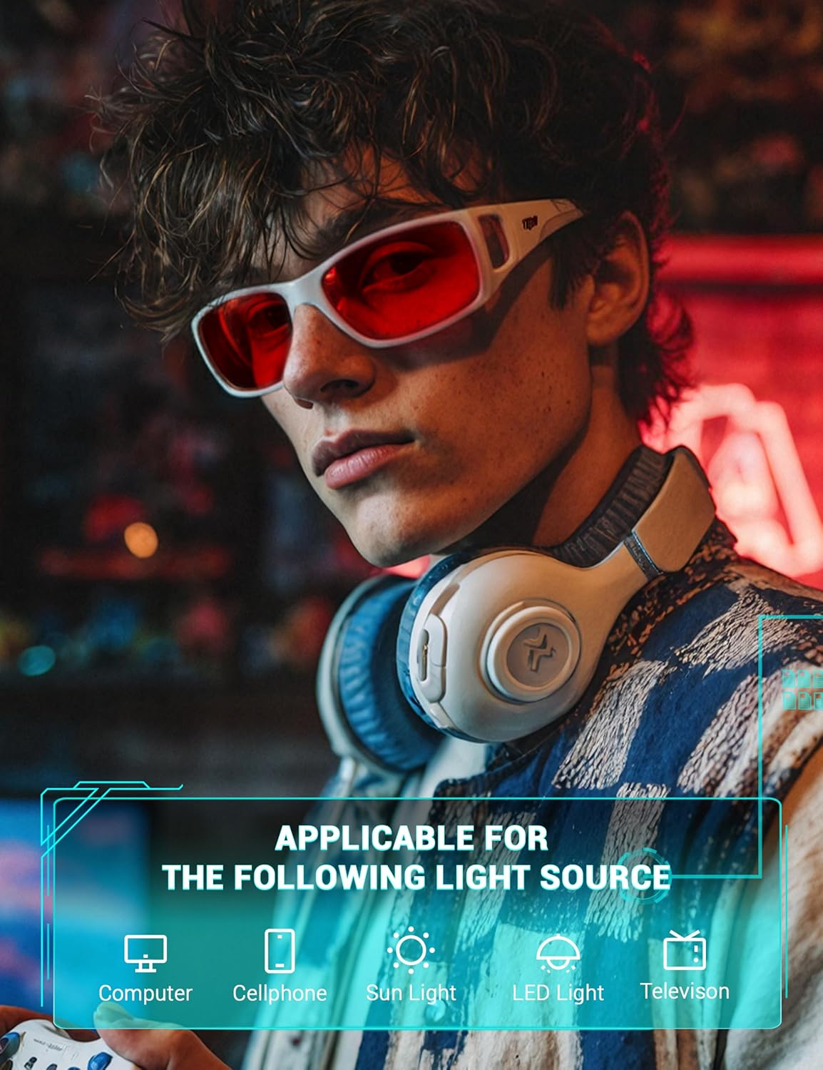 TIJN Sonia Sleep Glasses for Blue & Green Light Blocking,Red Lens with Dual AR Coating,Wraparound Frame for Gaming Screen - Image 3