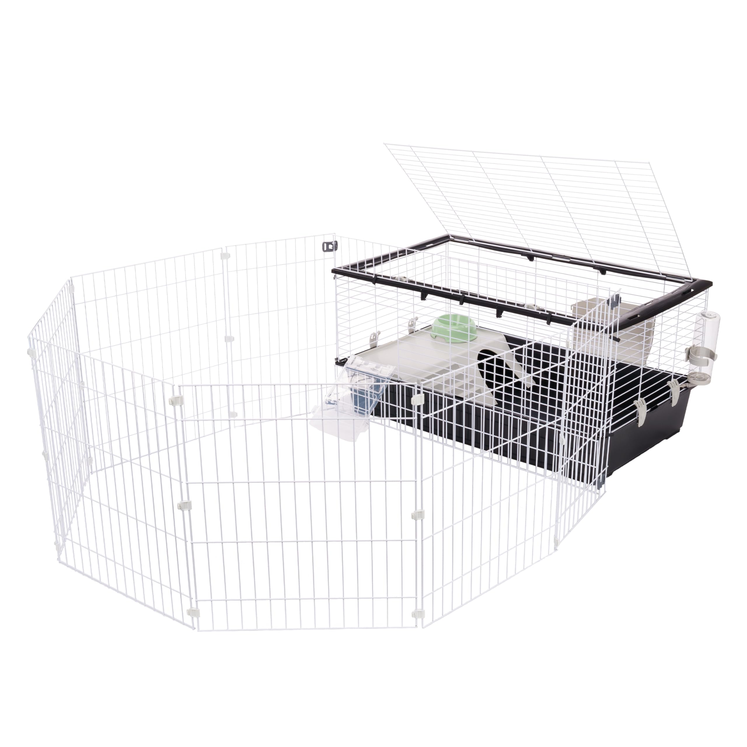 Ferplast Jaula Conejo PARKHOME 100, Jaula para Cobayas Conejos, con Recinto para Conejos, Valla para Mascotas, Casita Conejo y Bebedero, 95 x 177,5 x h 56 cm, de Plástico con Techo Abrible