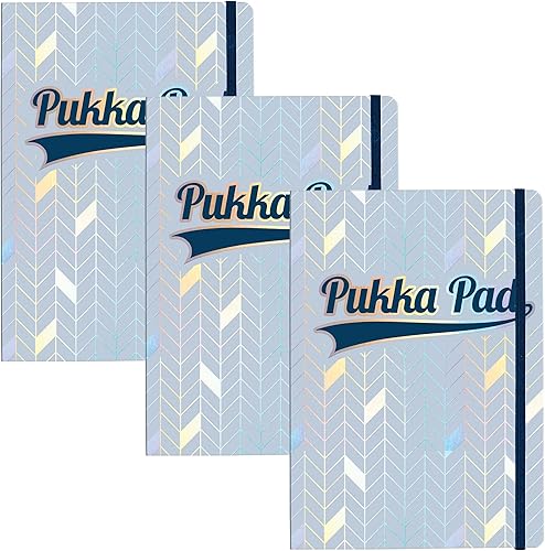 Pukka Pad Glee - Diarios A5  Paquete de 3 cuadernos con 192 páginas, 96 hojas de papel rayado de 80 GSM y cierre elástico para la escuela, la