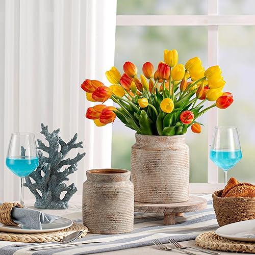 Miniatura 6 de Florero de cerámica de 7.5 pulgadas, jarrón rústico de granja para decoración del hogar, jarrones de cerámica de terracota hechos a mano para