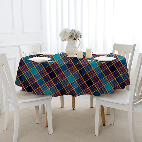 Lushomes Table Cloth Cotton, Table Cloth for 4 Seater Dining Table, Round Table Cover 4 Seater, Round Table Cover, Green Checks Table Cover with 1 Cms Hem (Pk of 1, Size: 60 Inch Round, 5 FT Round)