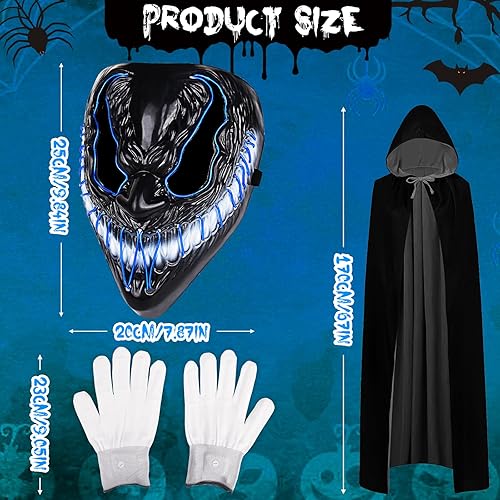 Miniatura 2 de Neragron Máscara LED de Halloween, máscara de luz de neón, máscara de luz aterradora con 3 modos de iluminación para cosplay, disfraz de carnaval