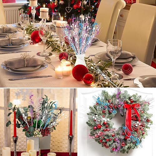 Miniatura 5 de 20 piezas de tallos de bayas artificiales con purpurina de 16.5 pulgadas, adornos de tallo de bayas con purpurina para árbol de Navidad, ramas