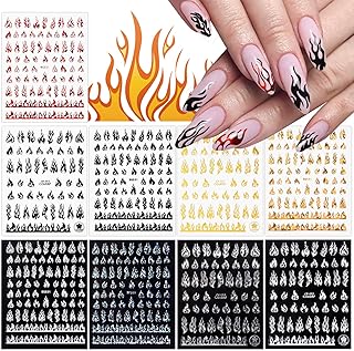 9 Sheets Flame Nail Stickers Decals, TOROKOM 3D Holographic Self-Adhesiv...