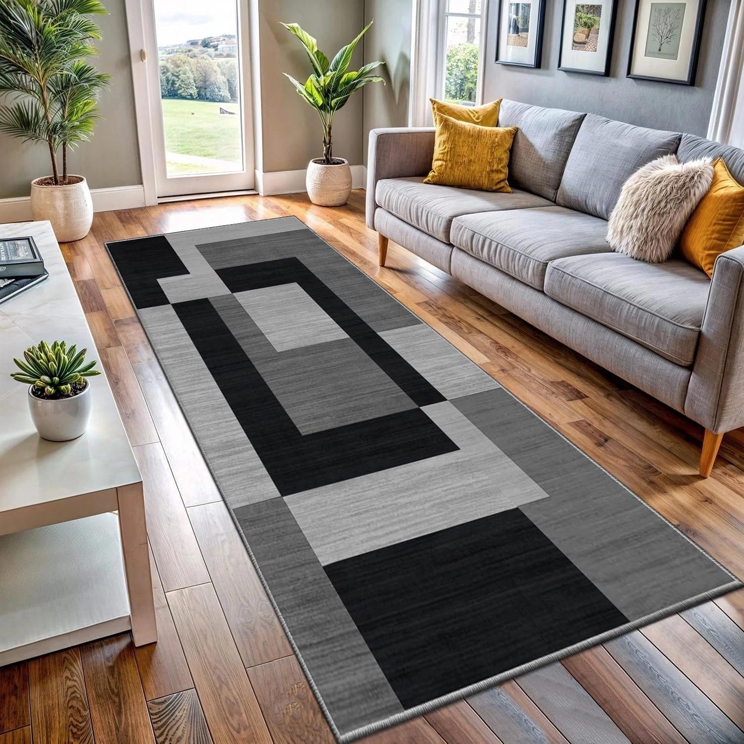 BedLooms Runner Rugs for Hallway 60x220 cm Geometric Pattern Carpets living room Printed Black and Grey Runners for Lounge Office Bedroom (Milo Black and Grey)