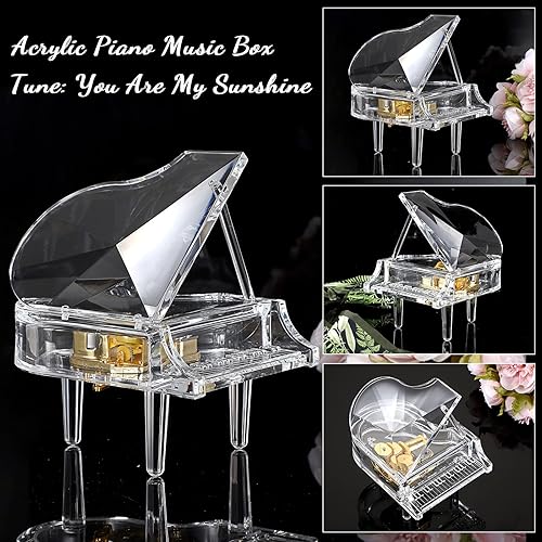 Miniatura 3 de ELLDOO Piano Music Box, Mechanical Clockwork Decorative Piano Musical Box,Transparent Acrylic Piano Ornament Romantic Gift for Girl Women (Tune: You