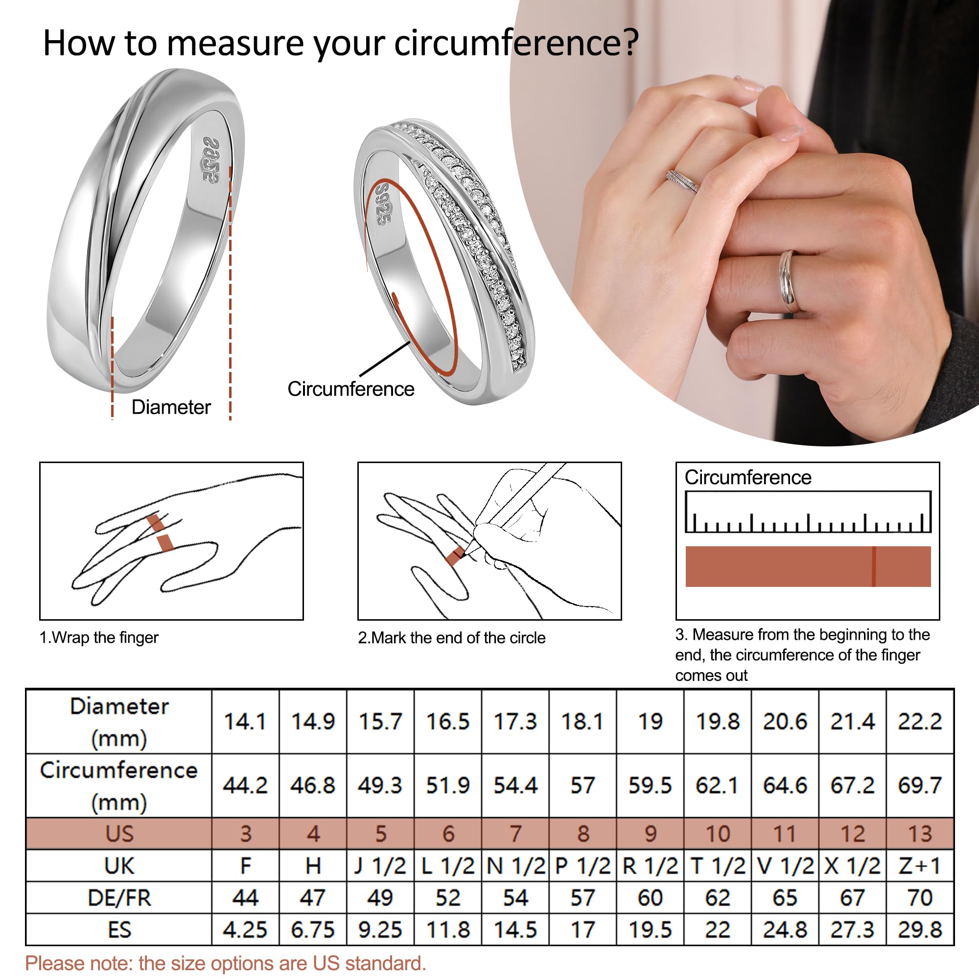 Meissa Anillos de Boda Alianza Plata de ley 925 para Hombres y Mujeres Compromiso Promesa Anillo Novia Prometid, Mujeres 16.5mm