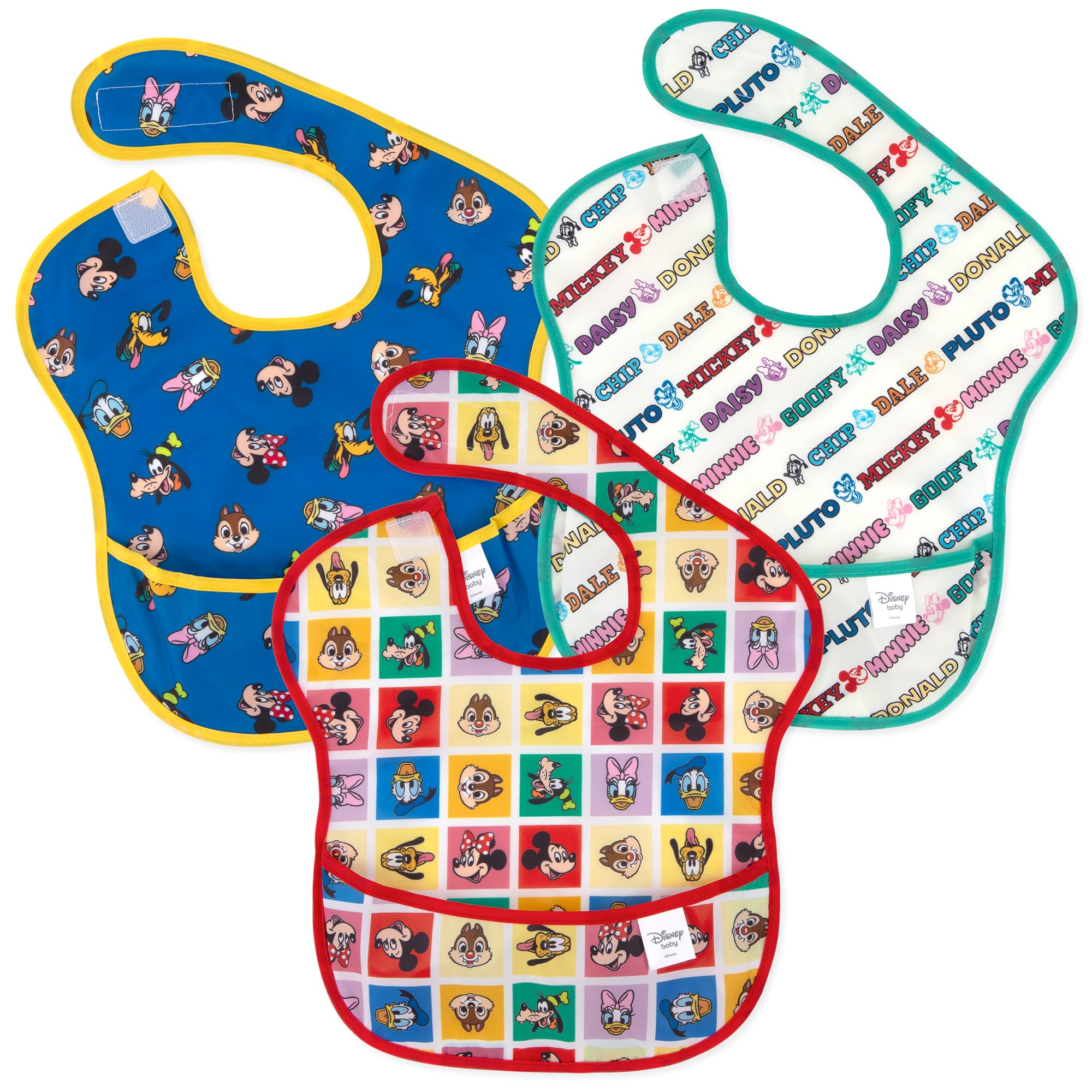 Bumkins Disney Bibs for Girl or Boy, SuperBib Baby and Toddler for 6-24 Months, Essential Must Have for Eating, Feeding, Baby Led Weaning, Mess Saving Waterproof Soft Fabric, 3-pk Mickey and Friends