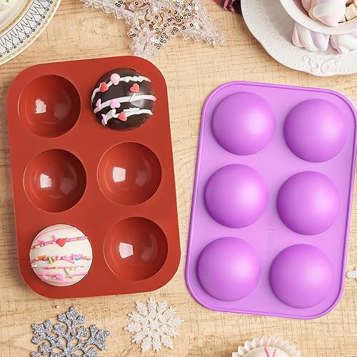 Miniatura 5 de Paquete de 4 moldes de silicona semiesférica medianos, moldes de bomba de chocolate caliente de 2 pulgadas, 6 cavidades de media esfera de silicona