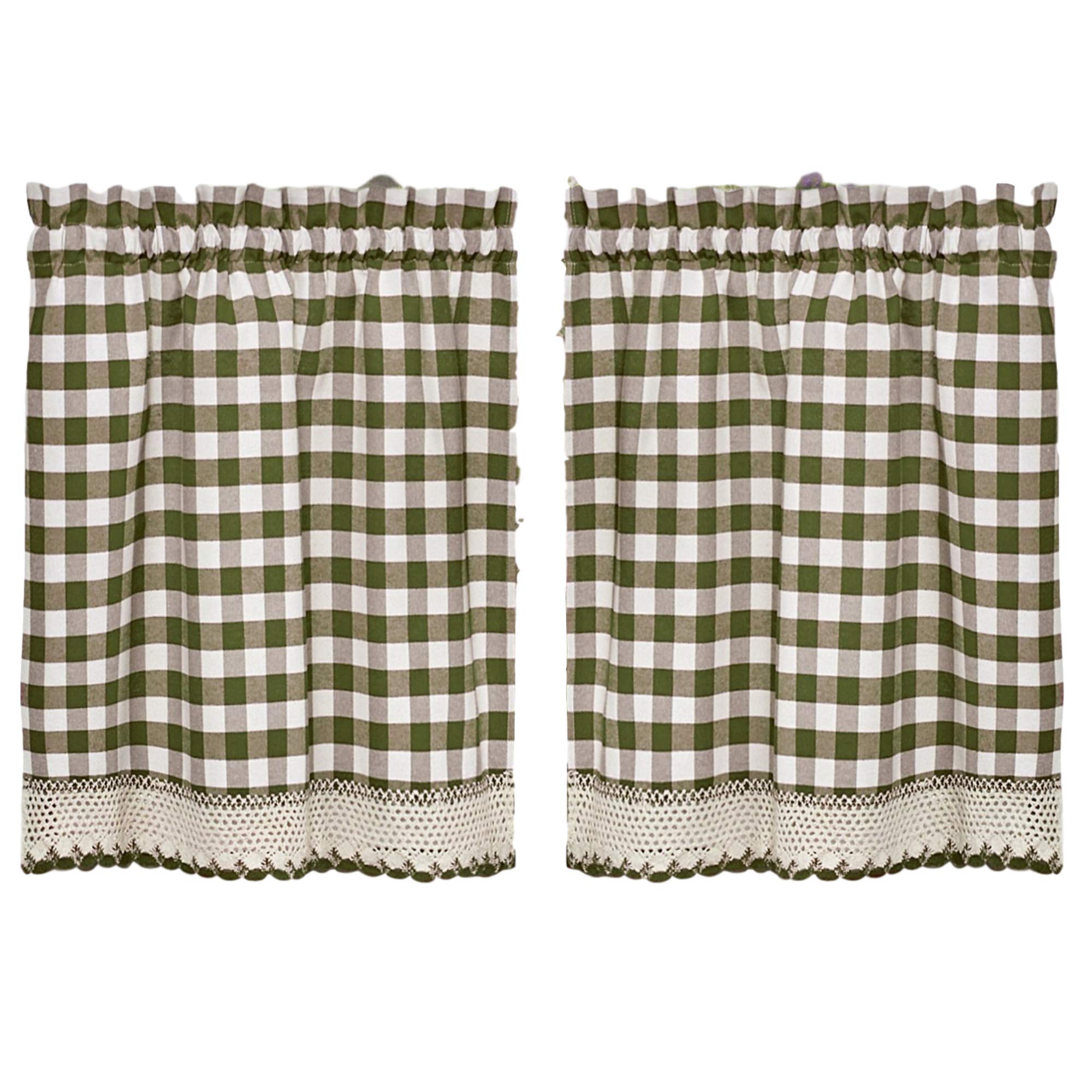 Designer Home Window Panel Curtain Tier Pair Kitchen Drape Plaid Gingham Checked Sage Checkered Panel