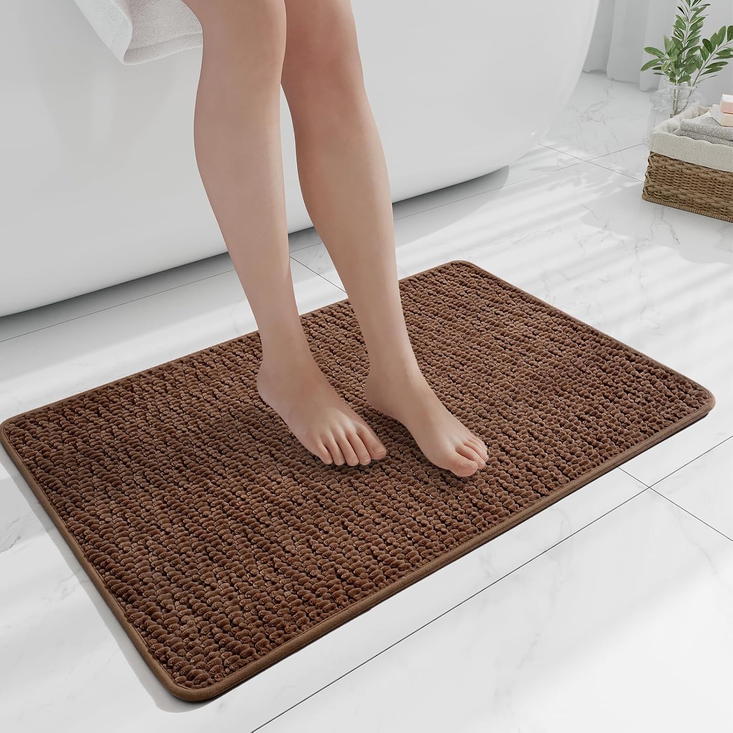 Bathroom Rugs Non Slip Washable, Rubber Bath Mats for Bathroom,Quick Dry,Super Absorbent Ultra Thin Bath Mat Low Pile Bath Floor Mat Fit Under Door,Shower,Sink, Brown, 24"x36" 2' x 3' (Rectangular) Brown