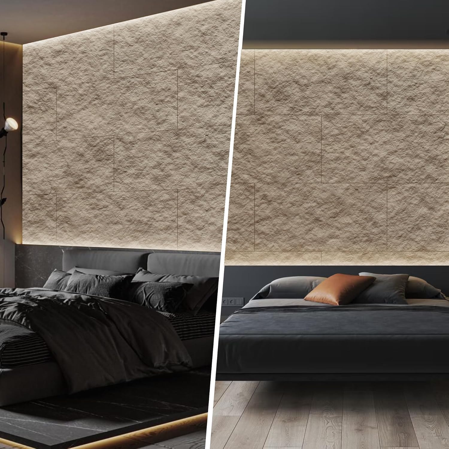 kasaro pu 3d faux stone wall panels, 4 pcs wainscoting panel for interior wall decor, cement texture accent for home, office, 47.2×23.6inch, stone yellow