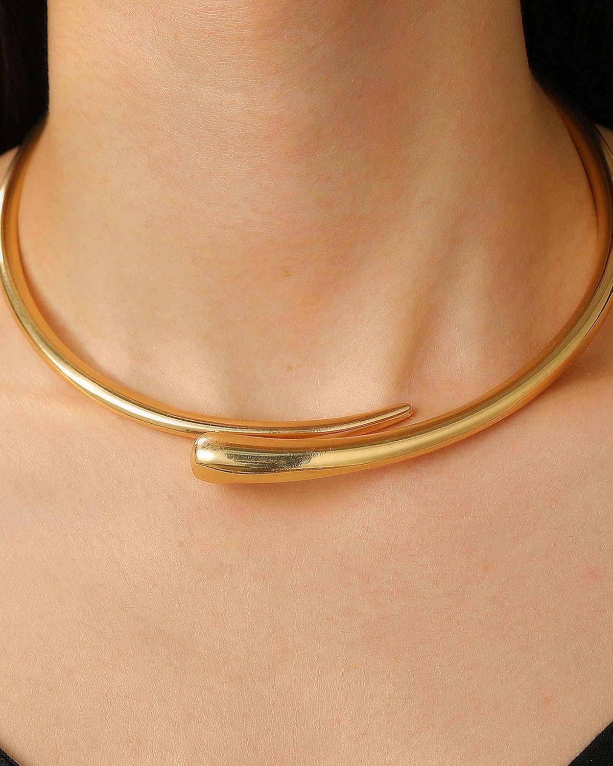 Gold Collar Necklace for Women Trendy Chunky Metal Choker Adjustable Round Open Cuff Necklace Summer Clavicle Chain Statement Hip Hop Gold Jewelry Accessories for Her - Image 3